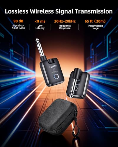 Image of LEKATO Wireless Guitar System with Charging Case, 2.4 GHz Rechargeable Audio Wireless Guitar Transmitter Receiver, High Fidelity Sound for Guitar, Bass, and Keyboard