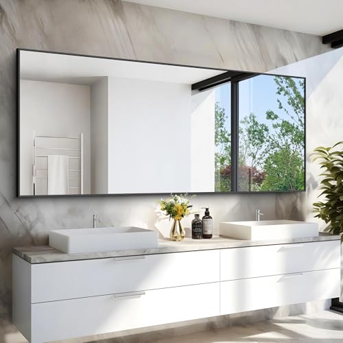 36x72 Inch Black Rectangular Bathroom Mirror