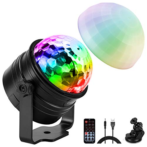 ELZO Disco Lights met sfeerlichtmodus, geluidsgestuurde LED-discobalverlichting met 4M USB-kabel en zuignap, afstandsbediening feestverlichting voor kinderen verjaardag, thuisfeest,slaapkamerdecoratie