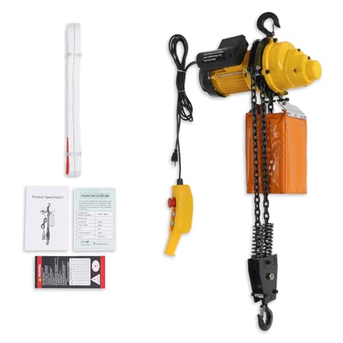 2200lbs Electric Chain Hoist,1 Ton Single Phase Overhead Crane with DT Grade Carburized Double Chain 20 ft Lifting Height, Two 360° Rotatable Hook & 15 ft Wired Remote Control for Garage Ceiling