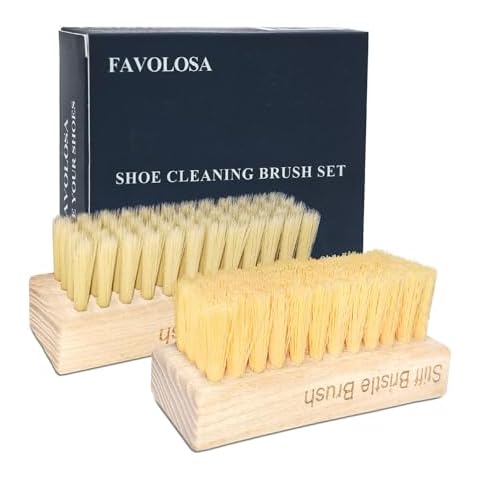 favolosa Portable Shoe Cleaning Brush Set of 2 Brushes with Soft and Stiff Bristles, Premium Sneaker Cleaner Brushes for Leather, Suede, Canvas, Textile, Bags and Accessories. Cover