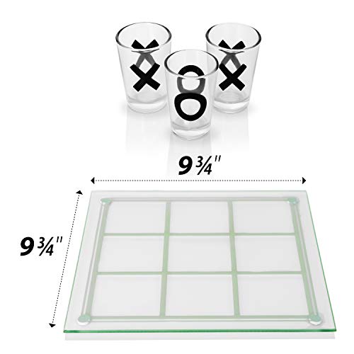 Maxam Shot Glass Tic Tac Toe Set - 9 Alcohol Shooters with X and O Marks, Clear Glass Playing Board - Thumbnail 2
