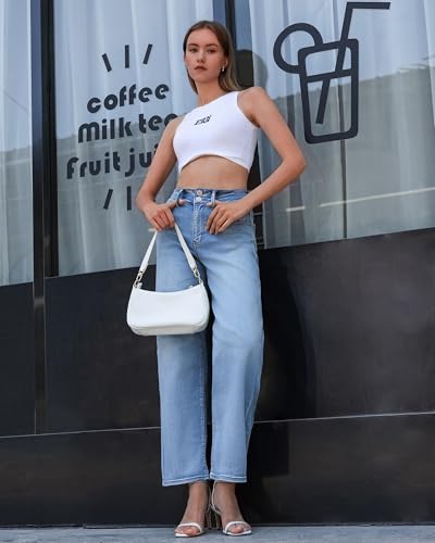 OFLUCK Women's Wide Leg Jeans High Waisted Stretchy Baggy Jeans Straight Leg Loose Fit Denim Pants4