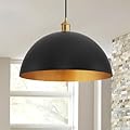Eustace 17.7" Large Industrial Pendant lamp, Vintage Pendant Light,Black and Gold Finish Dome Pendant Lighting Fixture