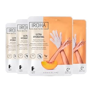 Hand Mask with Peach & Shea Butter – 4 Pairs – Moisturizing Gloves for Dry, Cracked, Aging Hands | Intensive Skincare, Self Care Gift Set, Personal Care, Vegan & Natural