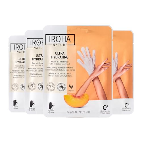 Hand Mask with Peach & Shea Butter – 4 Pairs – Moisturizing Gloves for Dry, Cracked, Aging Hands | Intensive Skincare, Self Care Gift Set, Personal Care, Vegan & Natural