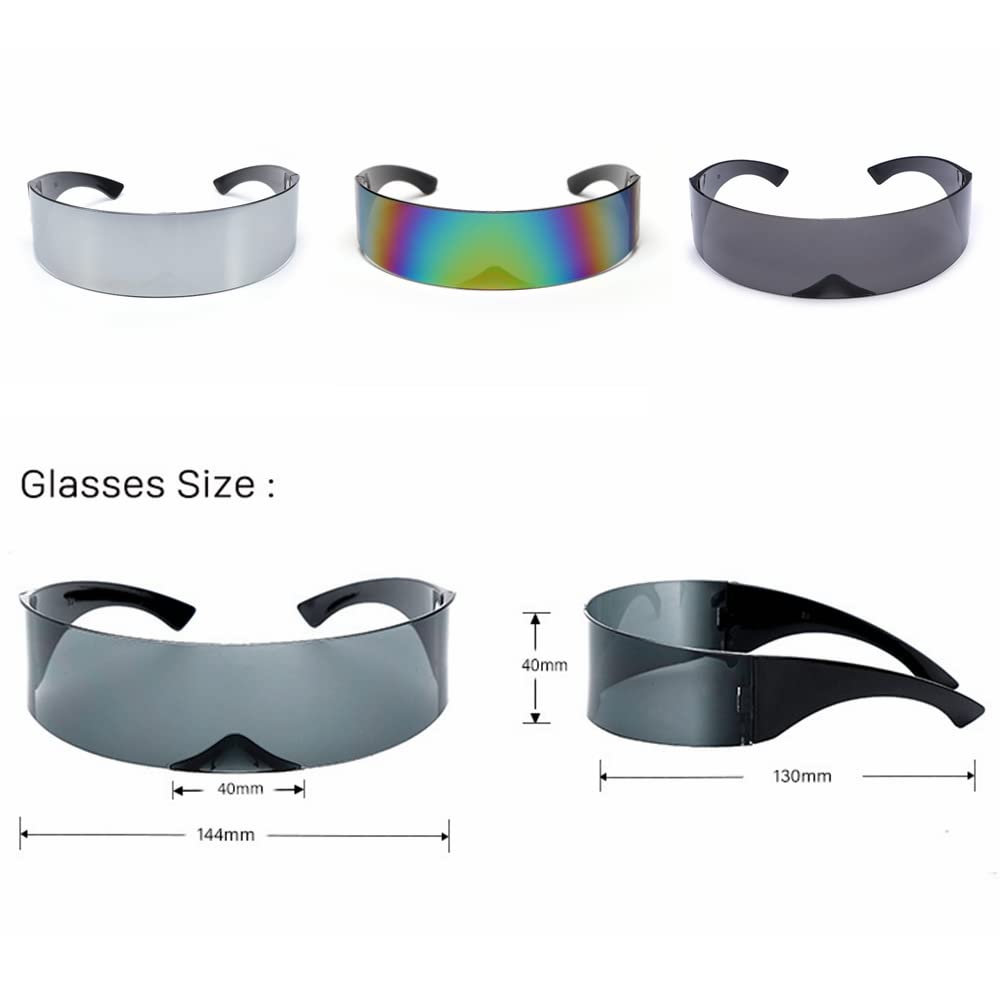 Kiwochy Quick Glasses Futuristic Narrow Glasses Pack of 3 Coloured + Silver + Black Men Women Fun Glasses Space Glasses Alien Glasses for Christmas Carnival Festivals Role Play Halloween Glasses - Image 2