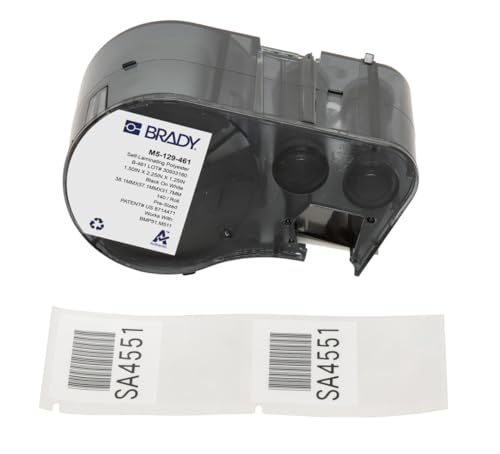 Image of Brady Self-Laminating Polyester Pre-Sized Labels for Label Printer BMP51 /BMP53 /M511-140 Self Adhesive Printer Labels - Black on White, Transparent (57,15 mm (W) x 38,10 mm (H)) - M5-129-461