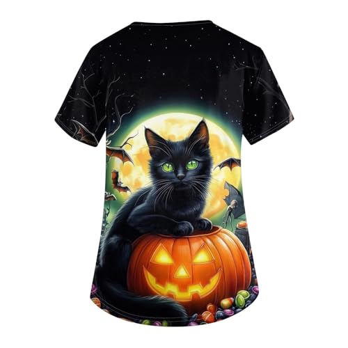 OIOLOYJM Halloween Christmas Scrub Tops Women Print V Neck Short Sleeve Plus Size Scrubs for Womens Shirts with Pockets