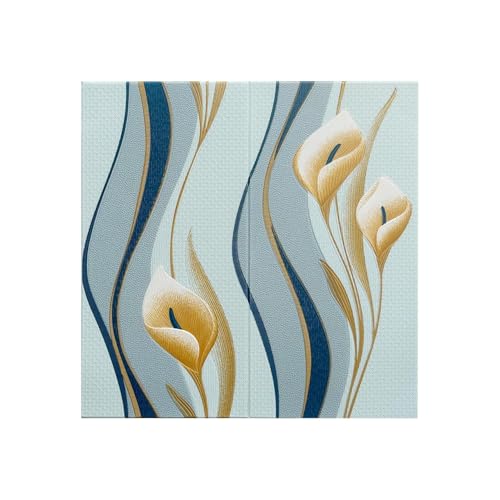 Image of KASHIVAL Self-Adhesive Waterproof PE Foam 3D Wall Panels Wallpaper Sticker for Bathroom, Living Room, Hotel and Home Decoration (70 x 70cm, Appx. 5.3Sq Feet) (JD Blue Flower)