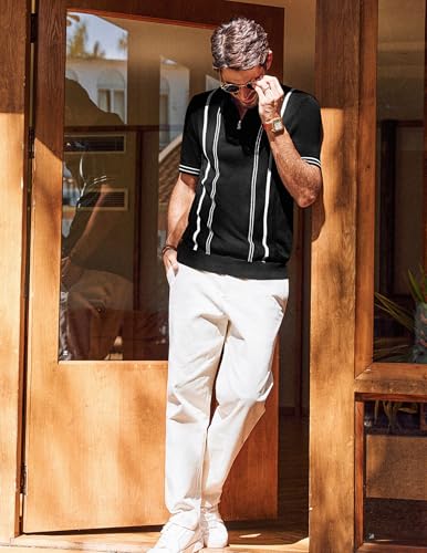 PJ PAUL JONES Mens Polo Shirts Quarter Zip Knit Shirt Vintage Short Sleeve Summer Shirt4