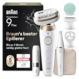 Braun Silk-épil 9 Flex SkinSpa Epilierer Damen, All-in-One Set, Haarentferner für Langanhaltende Haarentfernung, Ladyshaver, Gesichtshaarentferner, Wasserdicht, Made in Germany, 9-681 3D, Weiß/Gold