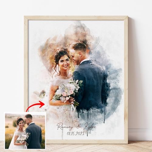 NAZENTI Custom Watercolor Couple Portrait from Photo, Custom Coup...
