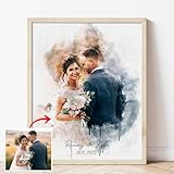 NAZENTI Custom Watercolor Couple Portrait from Photo, Custom Couple Portrait Canvas, Personalized Painting From Photo Wall Art, Valentine Anniversary Wedding Engagement Gifts for Husband, Wife