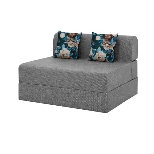 Image of Foldable Two Seater Sofa Bed 4 X 6 Ft Jute Fabric Washable Cover Sofa Cum Bed with Cushions Convertible Sofa Bed for Home (Grey Color - Pre-Assembled)
