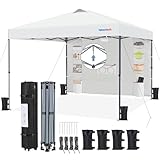 Yaheetech 8x8 Pop-up Canopy Tent w/Removable Pockets Sidewall for Extra Storage, Outdoor Sun Shelter Waterproof & Durable w/Wheeled Bag, Sandbags & Guylines for Beach Camping Party (White)