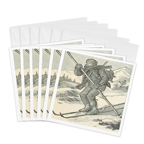 Cartes de vœux vintage ski 3dRose gc_285086_1 | Lot de 6 cartes carrées correspondance 15cm