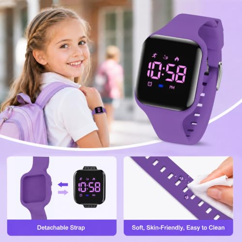Image of Kids Watches for Girls Boys Digital Sport Watch with Step Counter Pedometer Vibration Alarm Clock, No App Waterproof Fitness Tracker Kids Watch Boys Girls Teens Students Ages 5-16