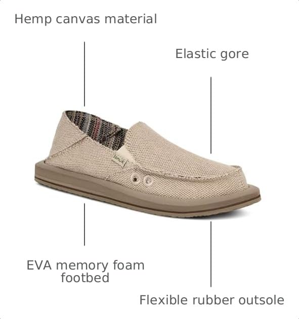 Image of Sanuk Donna Hemp 2 Tone Womens Loafers - Slip On Memory Foam Shoes