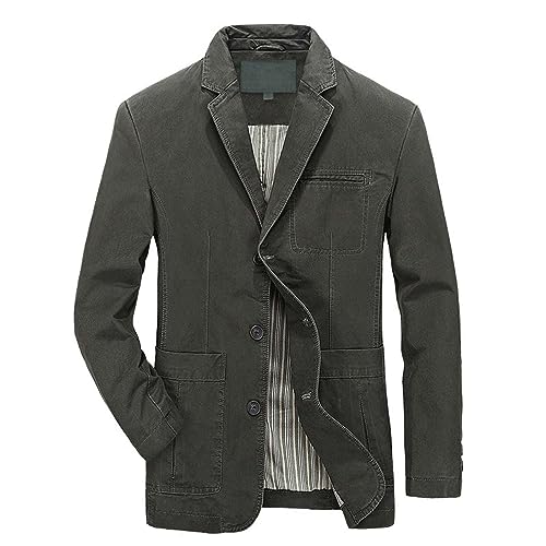 Mens Tailored Slim Denim Blazer Wrinkle Resistant Casual Buttons Slim Fit Jacket Lightweight Formal Business Coat