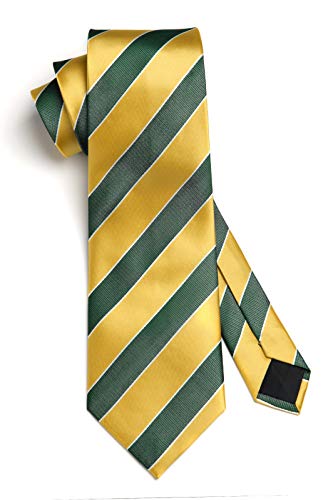 Image of HISDERN Stripe Tie Mens Ties with Pocket Square Set Classic 3.4'' Silk Formal Necktie Handkerchief for Business Wedding