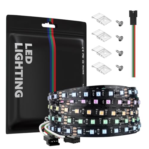 Image of SEZO WS2811 LED Strip Light 16.4FT 108 Pixel /M Individual Addressable LED Strip SMD5050 RGB Dream Color Programmable LED Light Strip Flexible 540LEDs DC5V IP30 Non-Waterproof Black PCB