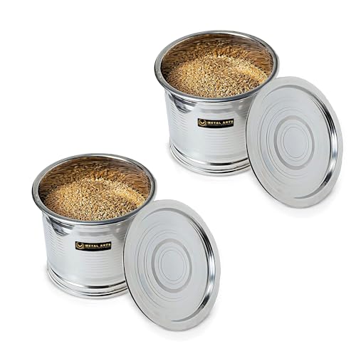 Image of Steel Rice Storage Container 5 KG | Mini Container | Mini Storage Box | Drum | (SET OF 2), Silver
