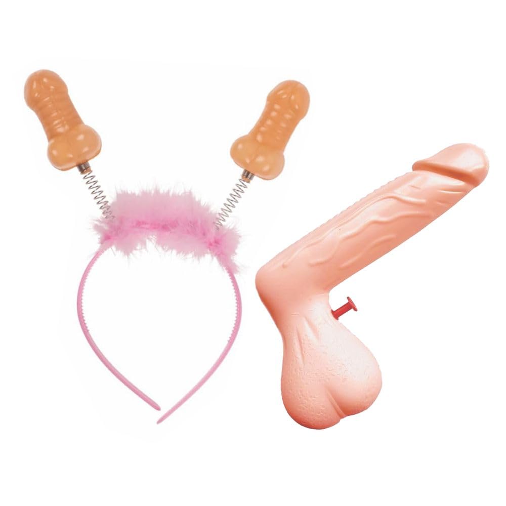 Cerchietto con antenne piselli e pistola ad acqua pisello per feste di addio al nubilato in piscina o al mare o Ferragosto gadget per adulti sexy hot 18+