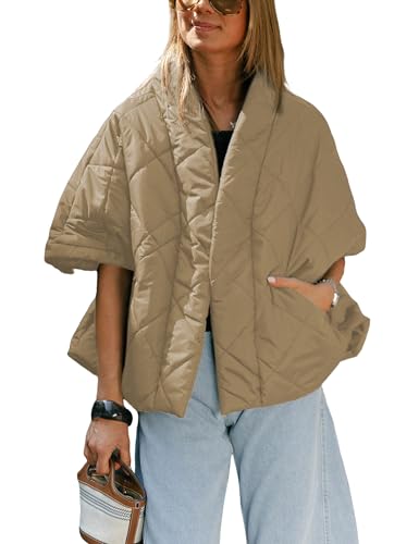 Lianlive Women Puffer Vest Lightweight Quilted Jackets (Khaki-M)