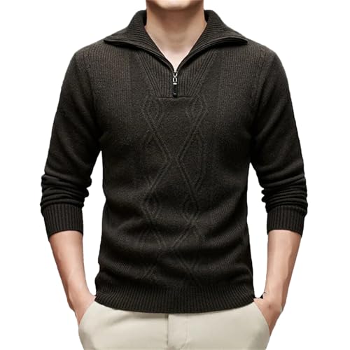 Men’S Warm Thick Wool Pullover Sweater Casual Long Sleeve Zipper Turtleneck Knitwear Jumper Tops
