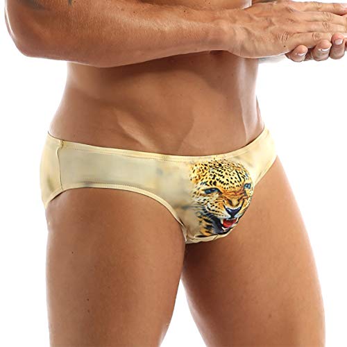 Yuumin Mens Low Rise Animal Printed Bulge Pouch Bikini Briefs Underwear Swimwear Trunks Yellow Large #TOP3