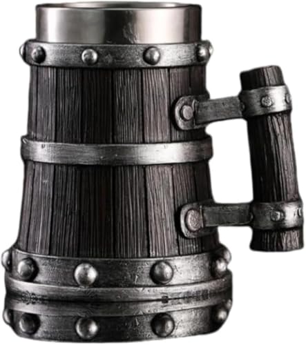 AOBOPO ビアジョッキ クリスマスギフト・パーティーデコレーションにも対応 レトロ風木製スタイルビールジョッキ 600ml マグカップ兼酒器 手作りビール・紅茶・飲料多用途 バー・家庭用最適 大容量 304 ステンレス + 個性的樹脂製