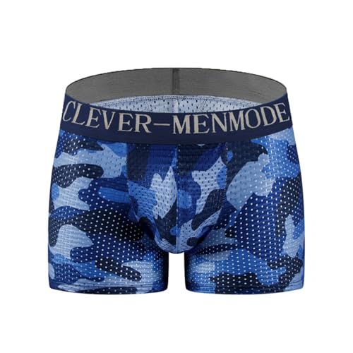 SHUHAN sous-vêtements Rembourrés pour Hommes Boxer Hip Lift Breathable Mesh Butt with 2 Detachable Pads(Blue,M)