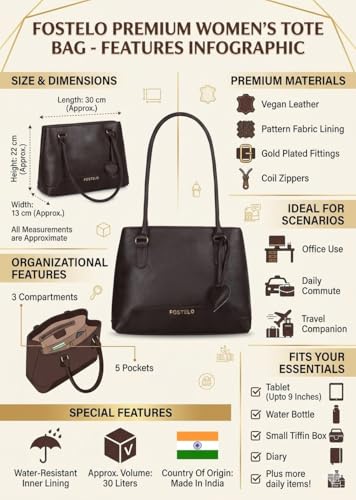Image of Fostelo Women's Zita Luxe Tote Handbag for Women | Hobo Bag for Work | Ladies Purse | Stylish Shoulder Bag | Gift For Women