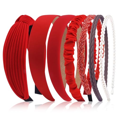 Kotkiddy Lot de 7 bandeaux à cheveux pour femme, différents modèles, en plastique, pour filles et femmes (rouge)