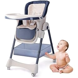 Trona Portatil Jane Move HEJOHJY® Tronas de Bebe,Trona Portatil Bebe,Trona Evolutiva Bebe con Bandeja Regulable y Reposapiés Respaldo,Fácil de Limpiar y Mover Trona de Viaje para Niños de 6 Meses a 3 Años (Azul)