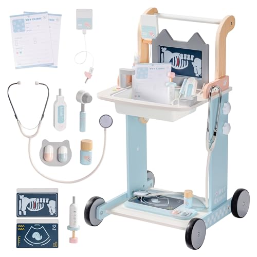 ROBOTIME Wooden Vet Set with Medical Trolley for Kids Aged 3+