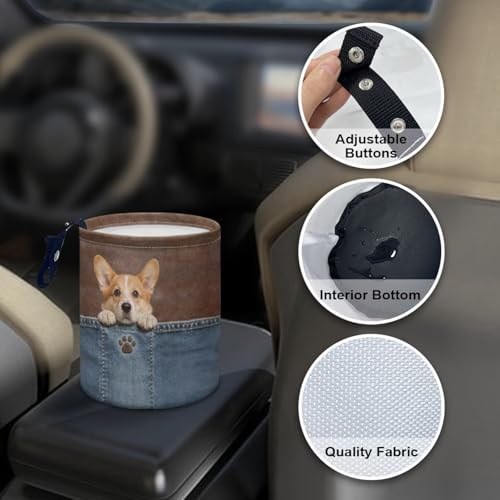 Image of Cute Dog Print Car Trash Can Hanging Car Garbage Bin Collapsible Waste Bin Auto Accessories Interior for Car SUV Trucks