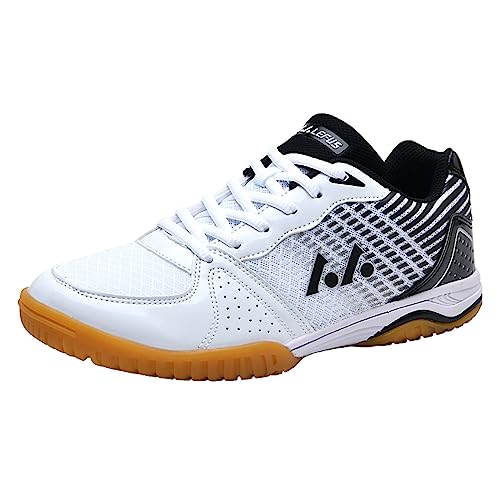 JiuQing Men's Table Tennis Shoes Pingpong Badminton Sneakers Soft Bottom Breathable Indoor Fitness Training Shoes,Black,9 UK