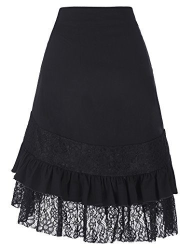 Belle Poque Goth Skirt Black Steampunk Skirt for Women Gypsy Hippie Skirt A-Line Victorian Skirt L steampunk buy now online