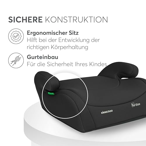 KikkaBoo Kindersitz 15-36 kg ohne ISOFIX i-AID, Kindersitz ab 3 Jahre, Gruppe 2-3 (100–150 cm), Von 3,5 Bis 12 Jahren, i-Size, 13-fach verstellbare Kopfstütze, Schwarz
