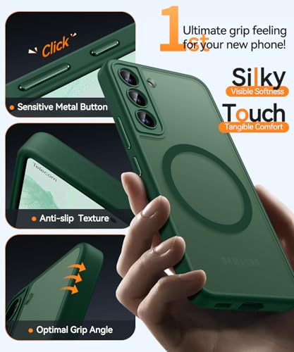 Image of CANSHN Designed for Samsung Galaxy S22 Case [Full Camera Protection] [Compatible with MagSafe] Translucent Matte Shockproof Protective Phone Cover 6.1 Inch - Deep Green