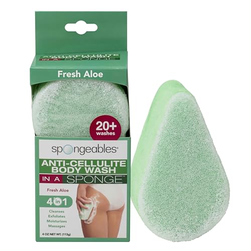 Spongeables Anti Cellulite Body Wash in a 20+ Wash Sponge, Fresh Aloe, 1 Count