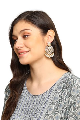 Bindhani Indian Bollywood Style White Stones Chandbali Earrings For Women2