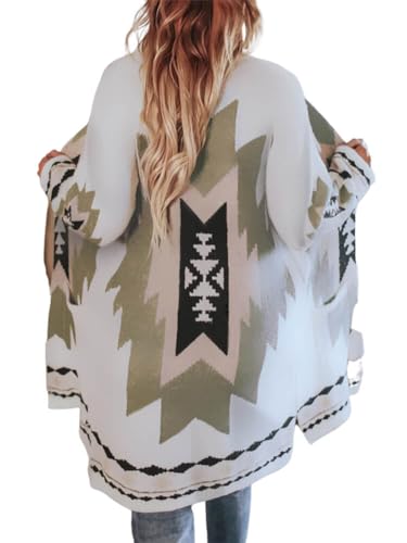 CHARTOU Women's Wool Blend Aztec Print Open Front Cardigan Long Sleeve Coat Outwear