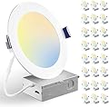 BBOUNDER 24 Pack 6 Inch 5CCT Ultra-Thin LED Recessed Ceiling Light with Junction Box, 2700K/3000K/3500K/4000K/5000K Selectable, 12W Eqv 110W, Dimmable Canless Wafer Downlight, 1050LM - ETL&FCC