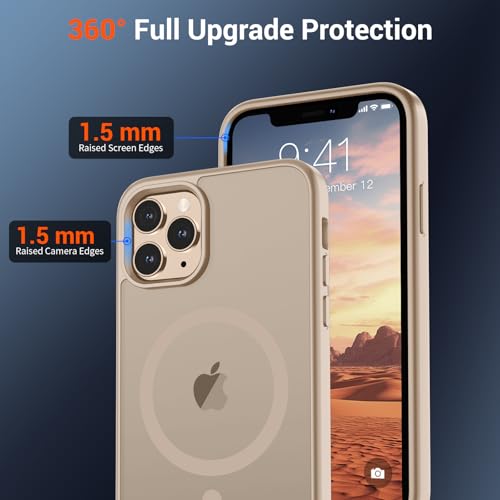 Image of SUPFINE Magnetic for iPhone 11 Pro Max Case Desert Gold | (Compatible with MagSafe)(Military Grade Drop Protection)Shockproof Translucent Matte Phone Cover