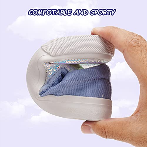 Toandon Toddler Girls Canvas Loafer Shoes Slip On Sneakers Baby Kids Sequins Glimmer Glitter Sparkle Low Top Non Slip Rubber Sole Lightweight Breathable Walking Outdoor Fashion Casual Blue Size 3 #TOP6