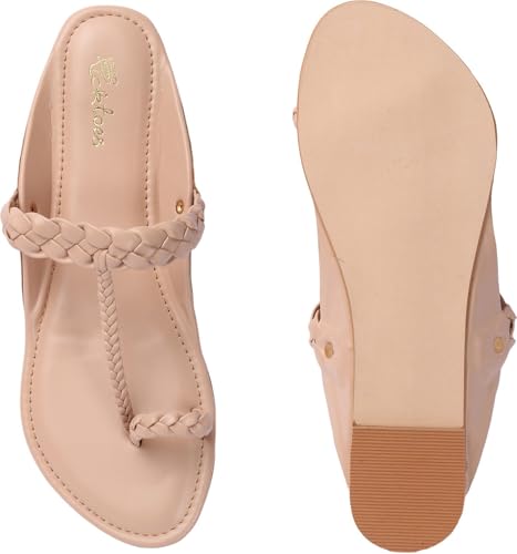 Image of Picktoes Pt-n712 Women's Beige Synthetic Leather Casual Flat Sandal
