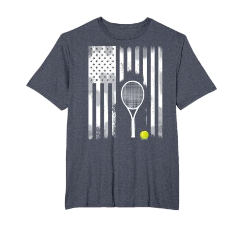 Tennis American Flag USA America Tennis Open Patriot T-Shirt, Men's Big and Tall, Heather Blue, 3X Tall